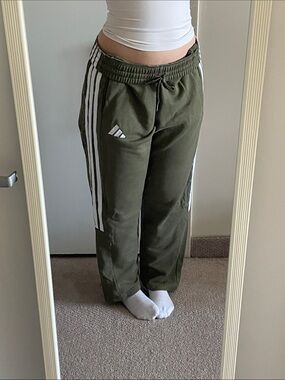 Women’s Adidas Olive Green Track Pants with White Stripes